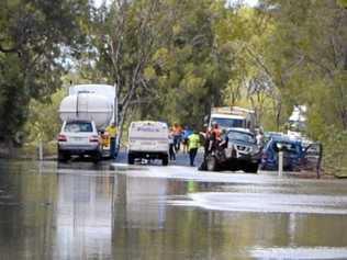 TWO VEHICLE ACCIDENT: Car and truck involved in collision earlier this morning.   Picture: Meg Gannon.