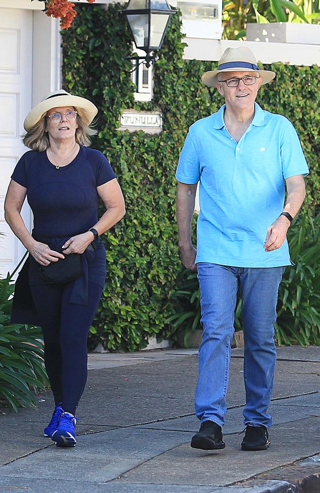 Malcolm and Lucy Turnbull out for their morning walk in Point Piper.