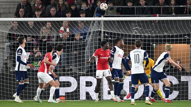 Lucas Bergvall of Tottenham Hotspur (R) scores an own goal. Photo by Justin Setterfield/Getty Images.