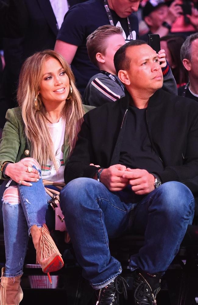 Jennifer Lopez and boyfriend, former Yankees star Alex Rodriguez. Picture: AFP