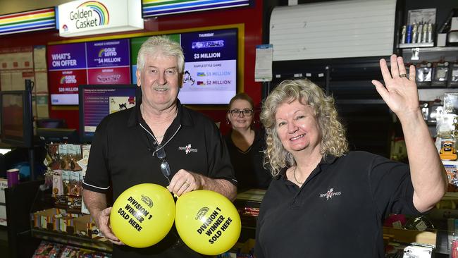 newsXpress Garbutt Central owners Ken and Lyn Ivers sold the lucky Garbutt couple the winning Powerball ticket.