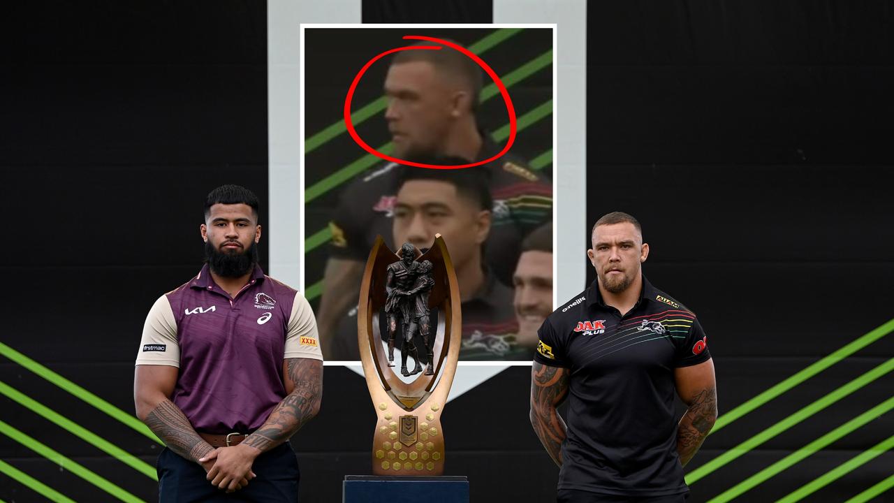 NRL 2023 grand final James Fisher-Harris, Payne Haas death stare video, Panthers vs