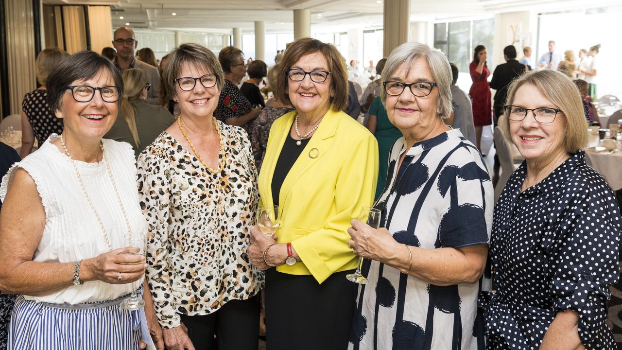 Enjoying the International Women's Day lunch are (from left) Liz McClymont, Caludia U'Prichard, Margie Greenway, Judy Creedon and Judy Treloar hosted by Zonta Club of Toowoomba at Picnic Point, Friday, March 5, 2021. Picture: Kevin Farmer