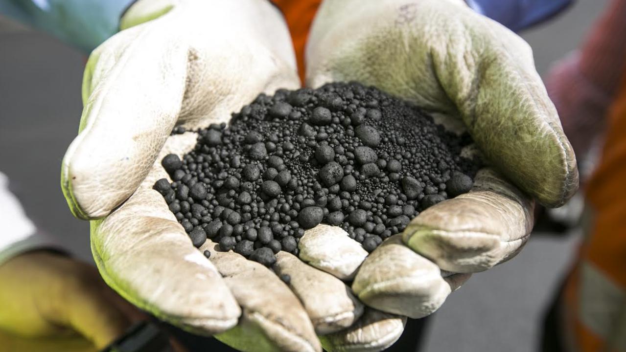 Recycled toner printer pellets that are being used as asphalt* in road building. Picture: Jamie Williams/City of Sydney