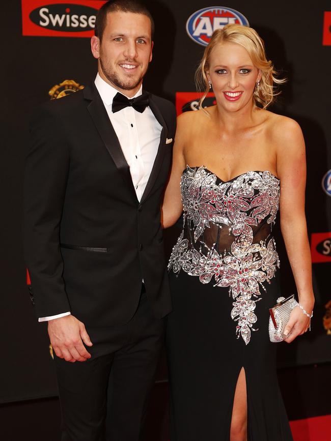 Travis Boak on the Brownlow red carpet with sister Cassie … he will walk her down the aisle at her wedding next year.