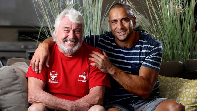 Jock McLeod with his son, former Adelaide Crows footballer Andrew McLeod, welcome the news. Picture: Calum Robertson