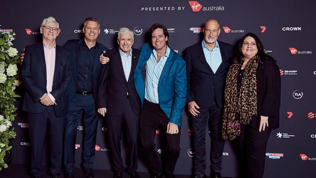Bruce McWilliam, James Warburton, Kerry Stokes, Gillon McLachlan, Lewis Martin and Maryna Fewster at the lunch. Picture: Carly Ravenhall