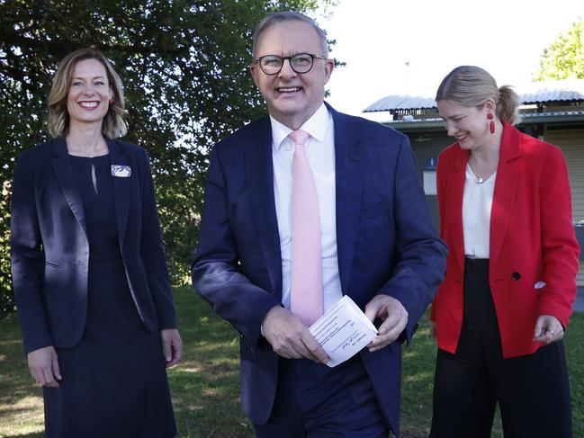 Prime Minister Anthony Albanese in Sorell to announce Rebecca White former state leader of Labor as the Lyons Labor candidate for the next federal election.  Picture: Nikki Davis-Jones