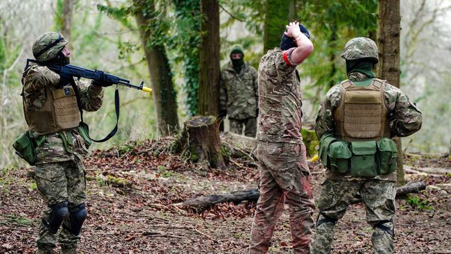 Ukrainian soldiers take part in a training by Australian and British troops. Picture: AFP