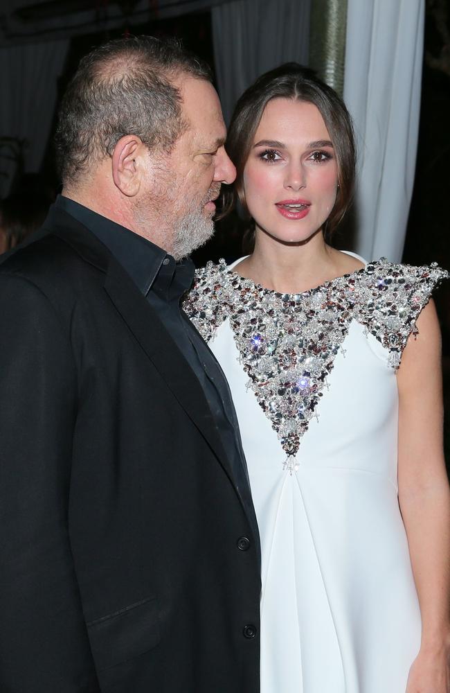 Harvey Weinstein (L) and actor Keira Knightley attend the after-party for The Weinstein Company's 'The Imitation Game' special screening in 2014. Picture: Mark Davis