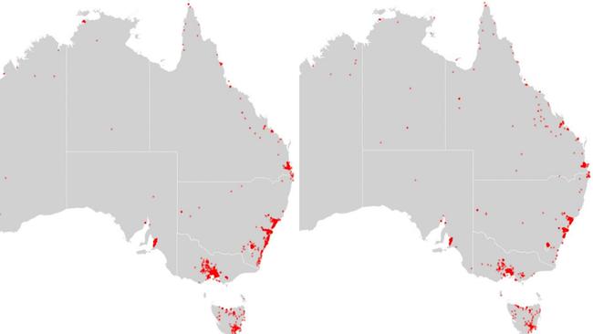 First preference vote for Labor between 2004 (left) and 2019.