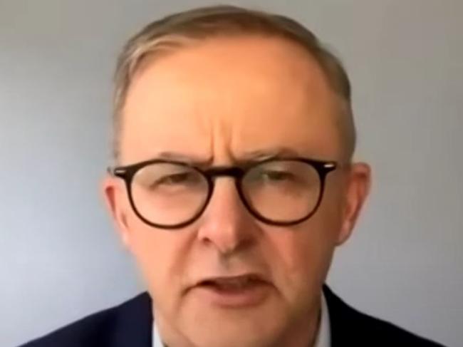 Opposition leader Anthony Albanese appears on  the ABC after having contracted COVID 19 during the 2022 election campaign