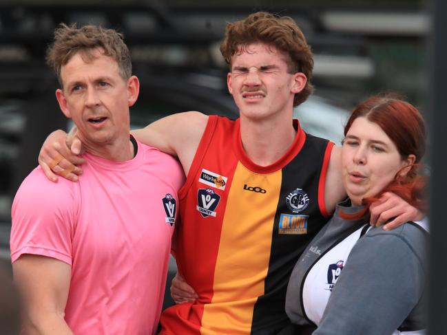 Football St Joseph's v Geelong West GFNLSt Joseph's 46 Liam Kershaw carried off injured Picture: Mark Wilson