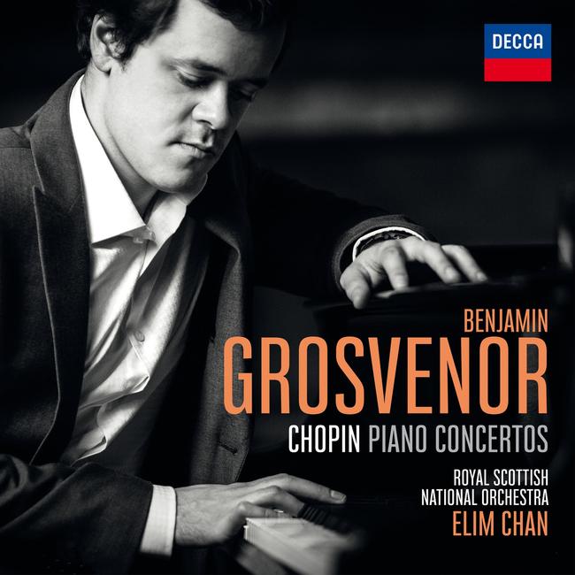 Album artwork for Benjamin Grosvenor's 2020 recording of Chopin's piano concertos..