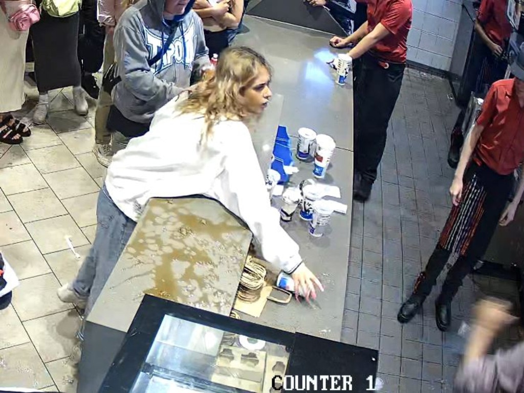 She’s seen picking up drinks from behind the counter and hurling them at staff. Picture: Courts SA