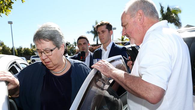 Edith van Dommelen and Lawrence Gordon Petersen dodge media after their court appearance. Picture: Tara Croser.