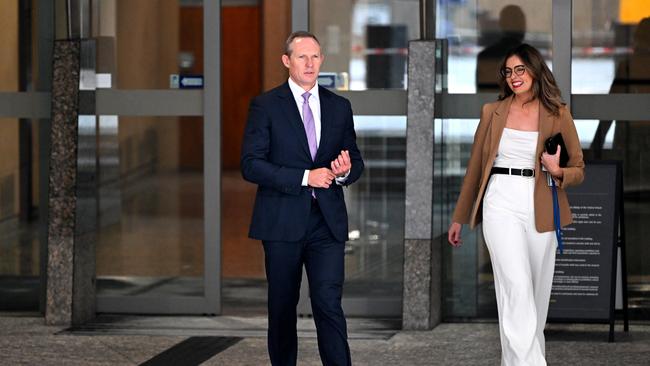 Queensland Energy Minister Mick de Brenni outside the Federal Court in Brisbane – with media adviser Elise Williams. De Brenni was questioned about the explosion at the Callide C coal-fired power station in central Queensland. Picture: Dan Peled / NewsWire