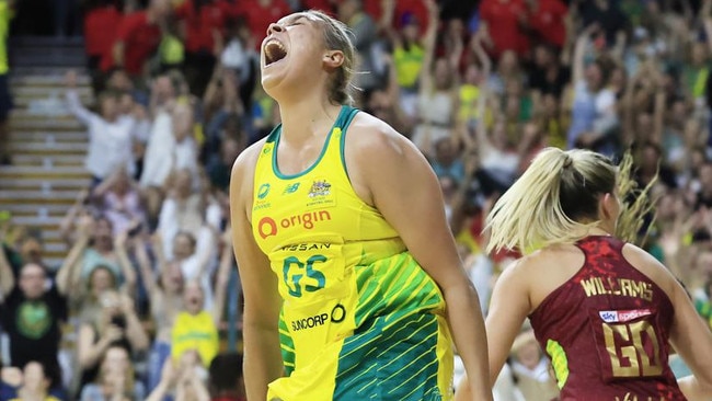 Donnell Wallam celebrates shooting the matchwinning goal on Australian debut. (Photo by Mark Evans/Getty Images)