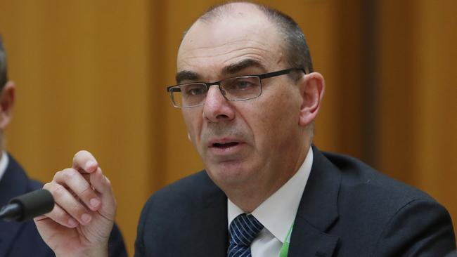 Australian Prudential Regulation Authority chairman Wayne Byres at the House economics committee hearing in Canberra on Monday. Picture: Kym Smith