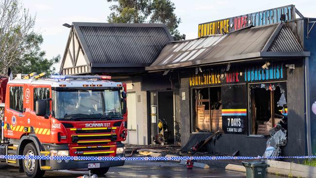 A tobacconist convenience store the latest to be firebombed on October 22 on St Georges Rd in Thornbury. Picture: Jason Edwards