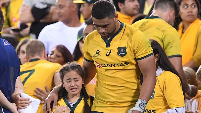 Wallabies star Lukhan Tui following an altercation in the stands with a spectator.