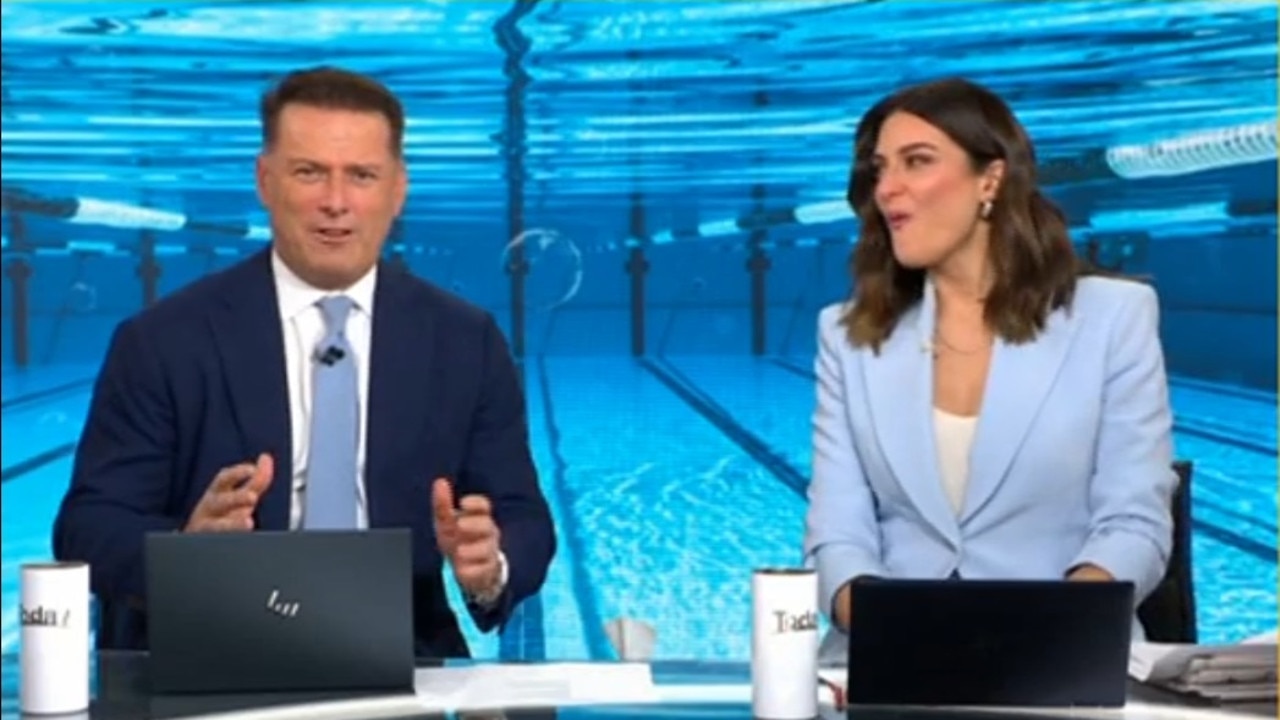 Karl Stefanovic's comment left Sarah Abo sensing danger. Photo: Channel 9.