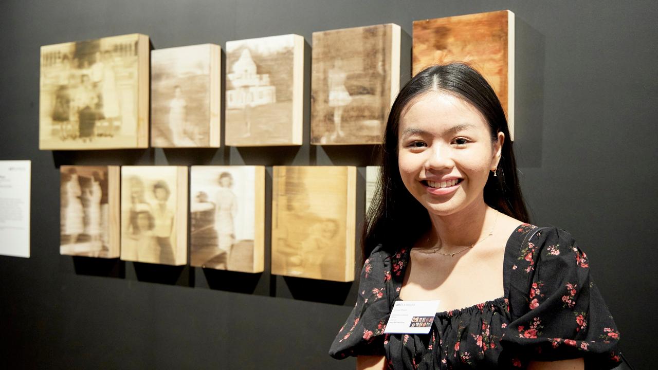 Olivia Phoon, St Andrew's Cathedral School, with her work, 'Hazy recollections'. Picture: Mim Stirling