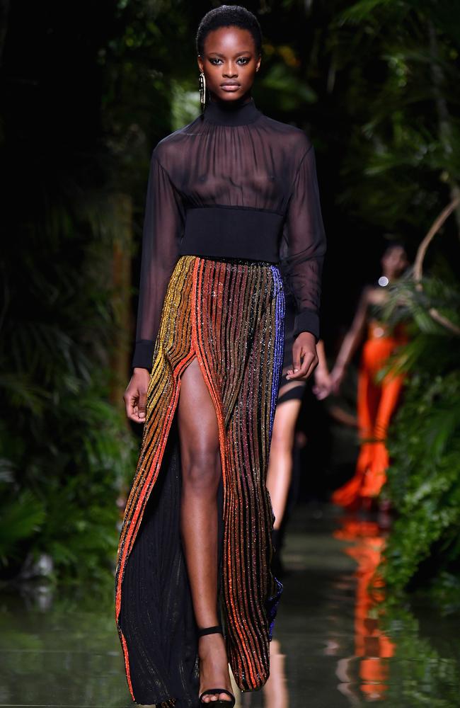 Mayowa Nicholas walks for Balmain. Picture: Pascal Le Segretain/Getty Images