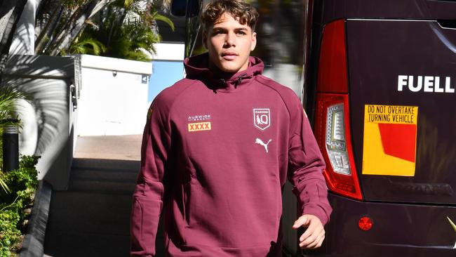 Queensland origin player Reece Walsh. Queensland origin players arrive at the Sheraton Grand Mirage Resort on the Gold Coast. Monday June 21, 2021. Picture, John Gass