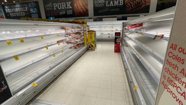 People are loading up trolleys at Bushland Beach Coles. Picture: Daneka Hill