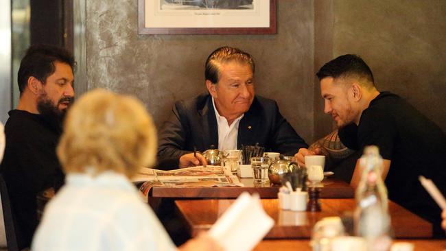 Sonny Bill Williams, manager Khoder Nasser and Roosters boss Nick Politis in Darlinghurst.