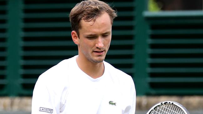 Daniil Medvedev of Russia celebrates a point in his Men's Singles first round match against Paolo Lorenzi of Italy during Day one of The Championships - Wimbledon 2019 at All England Lawn Tennis and Croquet Club on July 01, 2019 in London, England. (Photo by Alex Pantling/Getty Images)