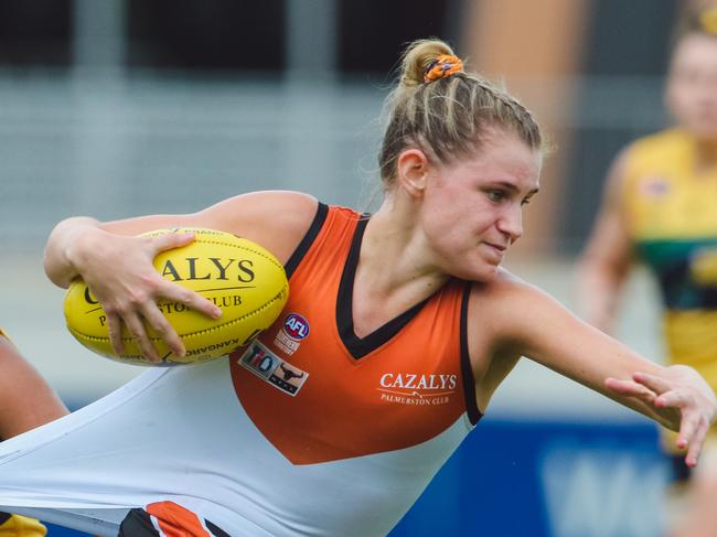 Sophie Hatzismalis playing against Woodville-West Torrens at TIO Stadium. Picture: Glenn Campbell;