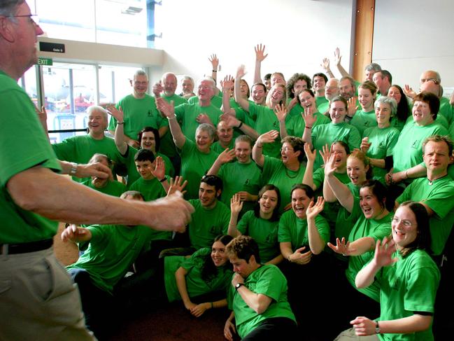 Layton Hodgetts in front of the Derwent Valley Concert Band before a trip to Beijing. Picture: Amy Brown