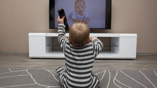 Generic photo of a baby watching TV    kids / television