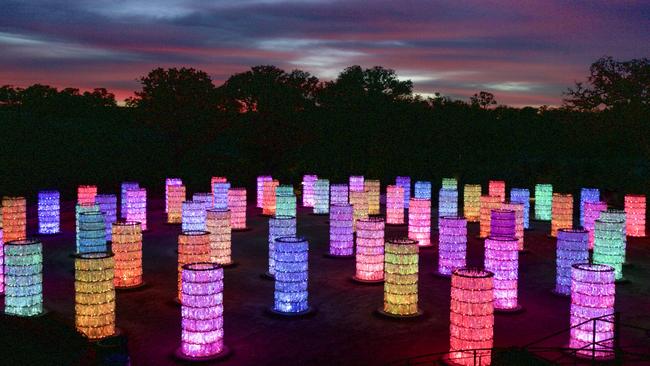 Bruce Munro's Light-Towers at Discovery Resorts – Kings Canyon, NT. Picture: Serena Mu