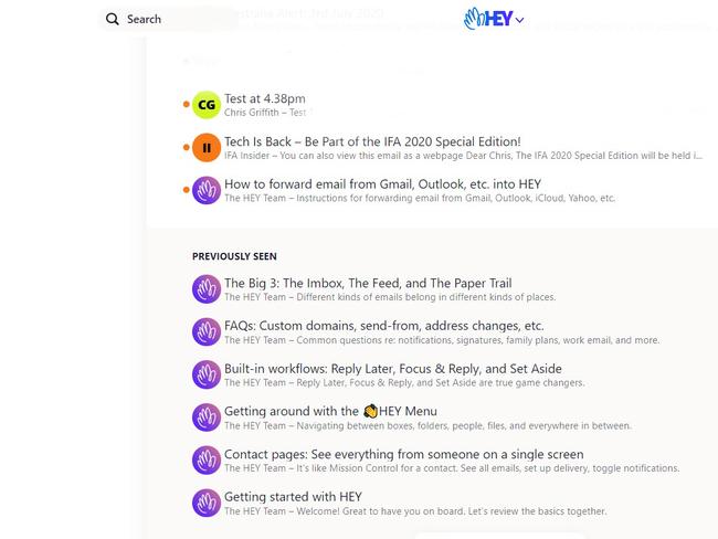 The Hey subscription email service interface