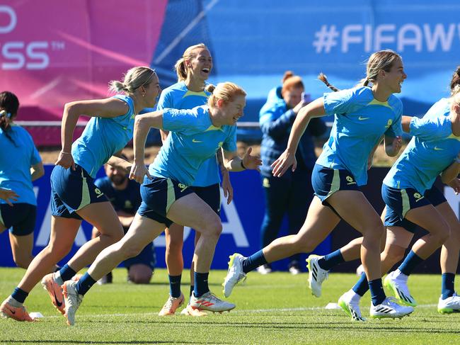 The Australian Matildas 2023 World Cup Soccer squad train at Perry Park in Brisbane. Pics Adam Head