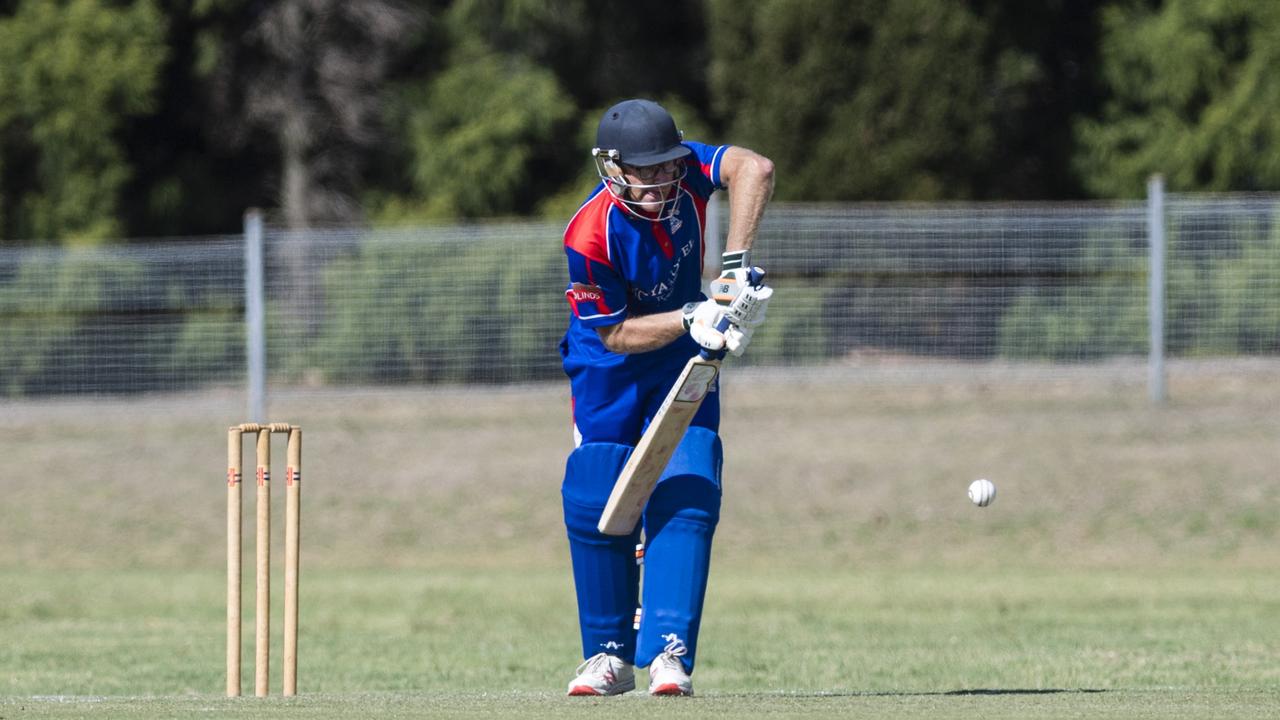 Brendan Galvin bats for Highfields against University in A Grade One Day Toowoomba Cricket round 6 at UniSQ oval, Saturday, November 11, 2023. Picture: Kevin Farmer