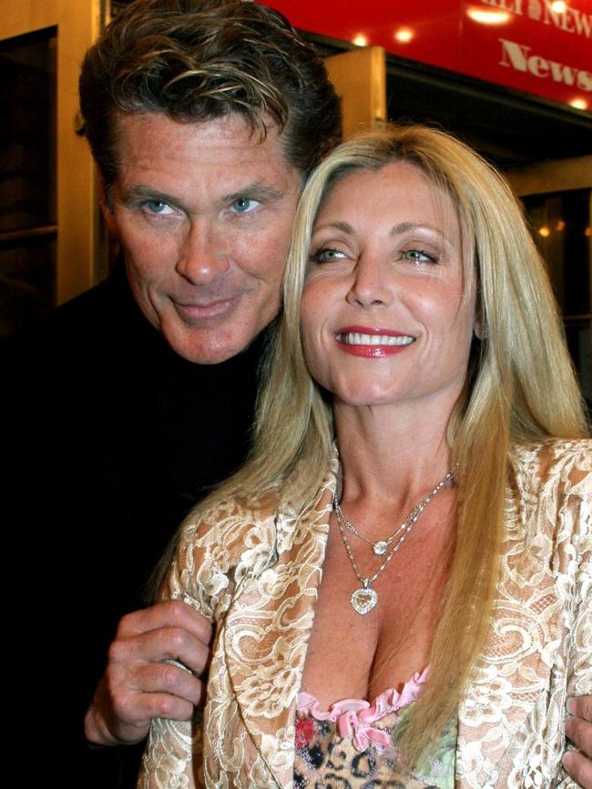 Actors David Hasselhoff and Pamela Bach arrive for the opening night performance on Broadway in New York in 2005.