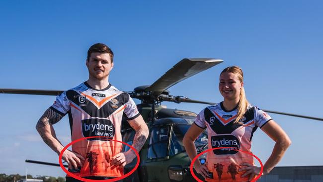 John Bateman models the Anzac jersey. Picture: Wests Tigers