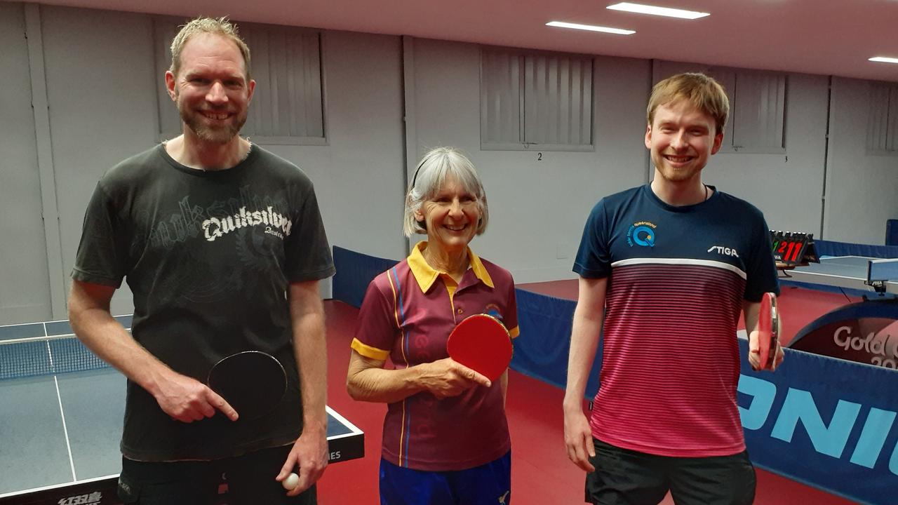 Three quarters of the open grade premiership winning team (from left) Geoff Geddes, Pam Clarke and Matthew Pettett. The fourth member was Dave Hockings.