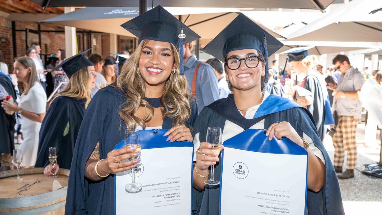 Vanessa Rodrigo and Deanna Bottalico at Deakin University’s environmental science graduation. Picture: Brad Fleet