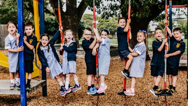 Twins Chelsea and Dylan, Sascha and Lexi, Benjamin and Isabella, Joel and Jade and Benji and Mikey are excited to start school at Caulfield South Primary this week.