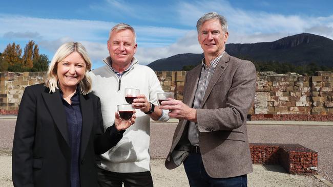 Sarah Clark, CEO of Tourism Tasmania, Premier Jeremy Rockliff and Will Flamsteed, CEO of Port Arthur Historic Site announce the launch of the Discover Tasmania app. Picture: Nikki Davis-Jones