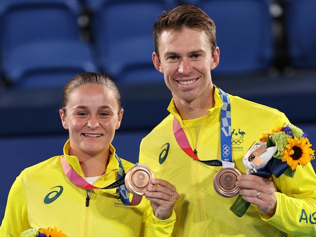 Disappointed in bronze? No way! Ash Barty and John Peers were thrilled. Picture: Getty Images