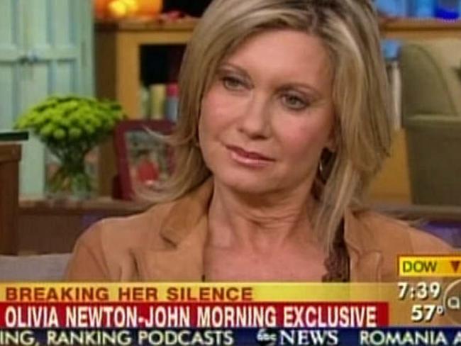 Tough times ... Singer Olivia Newton-John appeared on American television discussing breast cancer and the disappearance of her boyfriend Patrick McDermott. Picture: Supplied