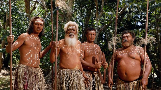 The Quinkan dancers will work with traditional owners to return the 2023 Laura Quinkan dance festival back to its traditional roots. Leelan Snider, Walter Snider, Nash Snider and Joe Snider will open the 2023 festival. Picture: Brendan Radke