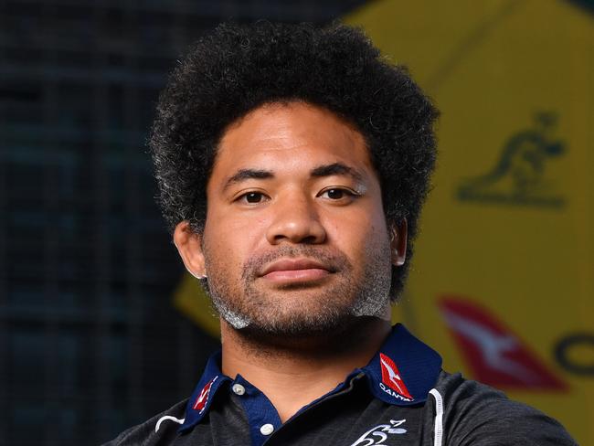 Tatafu Polota-Nau poses for a photograph after Wallabies training at Suncorp Stadium in Brisbane, Tuesday, July 23, 2019. Australia are playing Argentina in their Rugby Championship match on Saturday night at Suncorp Stadium in Brisbane. (AAP Image/Darren England) NO ARCHIVING