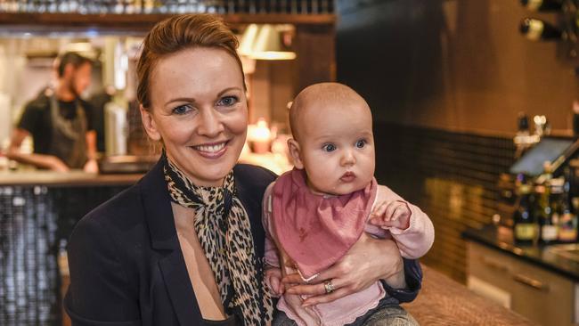 Emma Kardachi and baby Quinn at Nido restaurant in July, 2019. Picture: AAP/Roy VanDerVegt